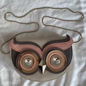 Kate Spade Owl Pink Gray “Blaze a Trail”
Clutch Bag Leather Lined Crystal Eyes